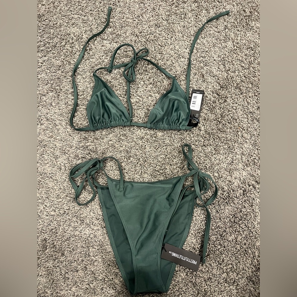 PrettyLittleThing Green Ruched Bikini Set